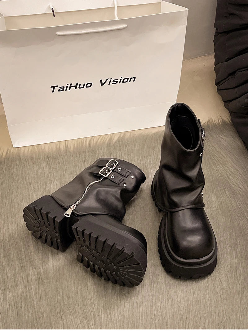 Designer Women Trouser Legs Short Boots Female Platform Thick Bottom Knight Booties Autumn Winter Shoes boots_platform