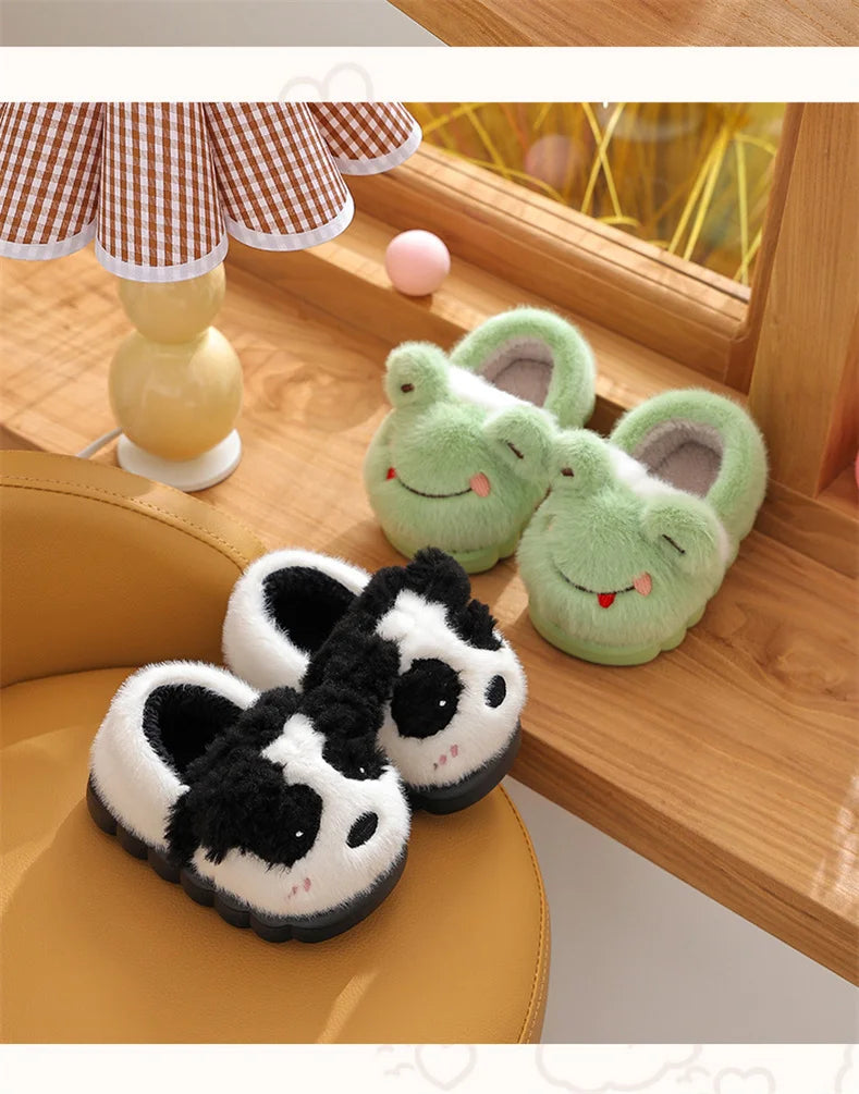 New Children's Cartoon Animals Wrap Plush Slippers Soft Sole Non-slip Winter Warm Baby Boys Girls Indoor Home Cotton Shoes kids_shoes