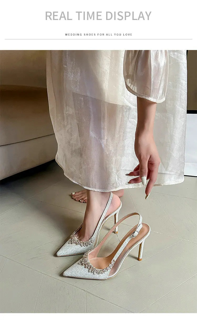 2025 Summer Pointy Head Shallow Mouth Baotou Sandals Women Fine White Beautiful French Rhine-Style High Heels Wedding Pumps heels_bridal