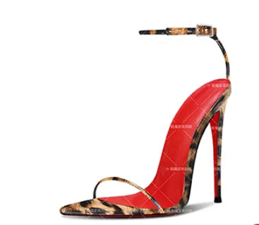 European and American new 12cm pointed thin heel high-heeled shoes with a buckle and exposed toes sexy fashion plus size sandals heels_stiletto