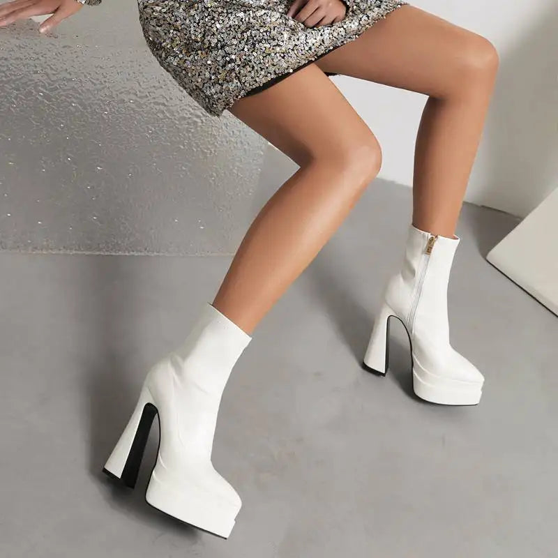 REAVE CAT Ladies Boots 15cm Shaft Stretchy Pointed Toe High Heel 6 inch Platform 5cm Big Size 46 Party boots_platform