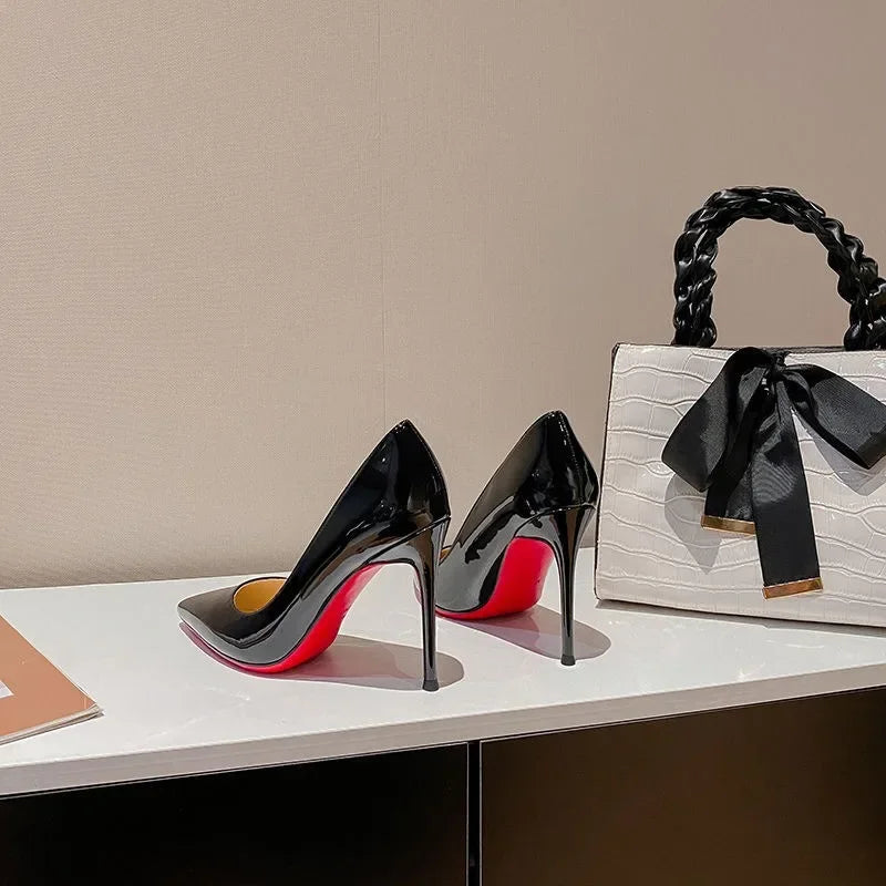 7cm Black Red Sole High Heels Spring Pointed Toe Stiletto Heel Sexy Shiny Single Shoes Fashion Patent Leather Women's Shoes heels_stiletto