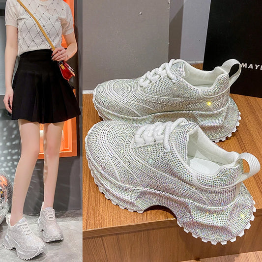 Women's Rhinestone Shoes Luxury Rhinestones Platform Sneakers Outdoor Anti slip Running Shoes 7cm Thick-soled Casual Shoes sneakers_platform