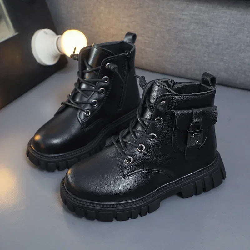 Children Leather Boots Girls Fashion Autumn Winter New Casual Comfortable Short Boots Warm Kids Versatile Anti-slip Cotton Boots