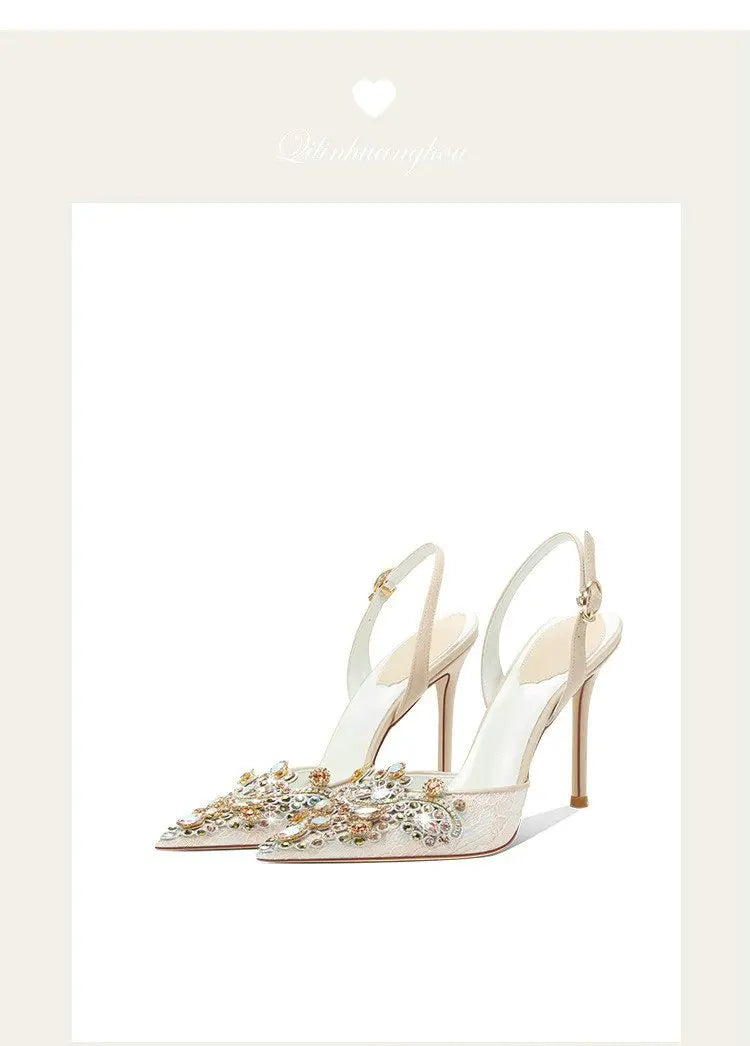 2025 New Baotou Fairy Wind Sandals Female Diamond-Pointed High Heels With Wedding Shoes Sexy Bridesmaid Shoes heels_bridal
