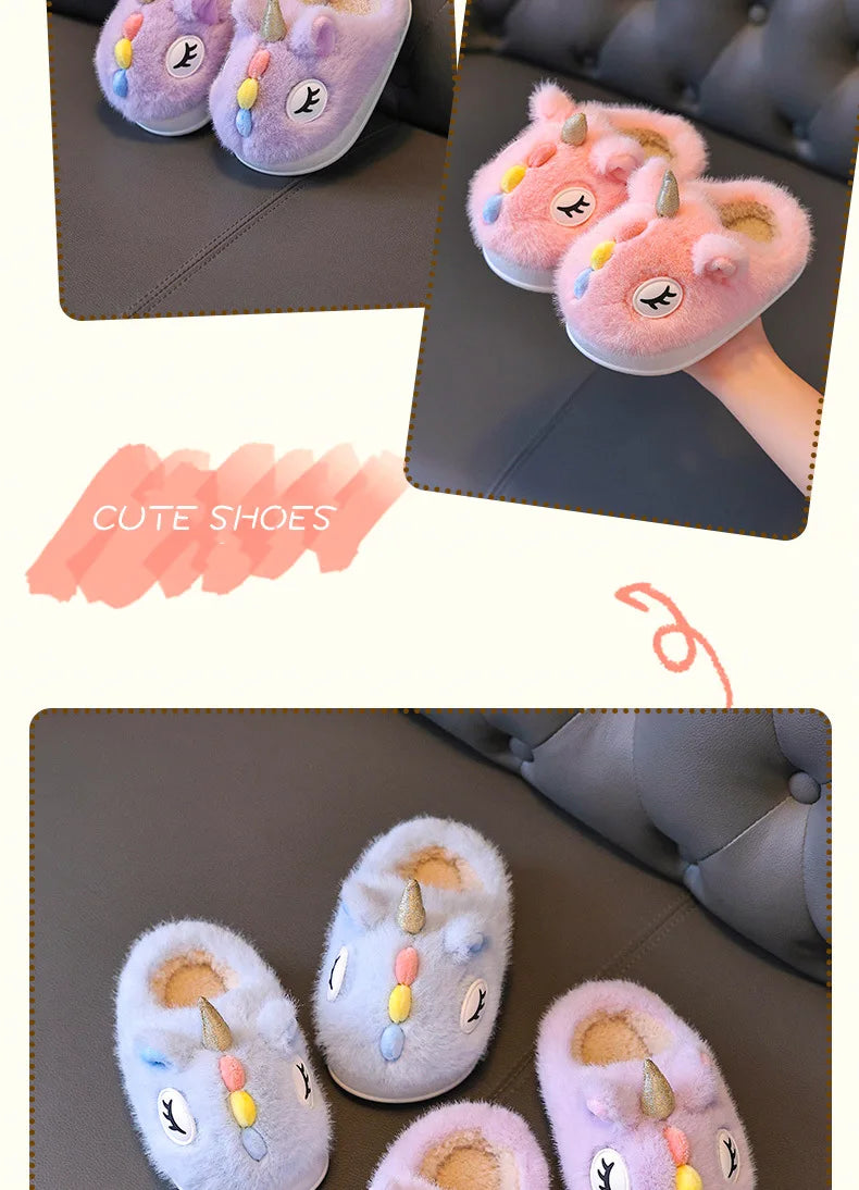 2025 New Winter Kids Plush Slippers Cartoon  Children's Indoor Slides Non-Slip Soft Mule Girls Boys Warm House Cotton Shoes kids_shoes
