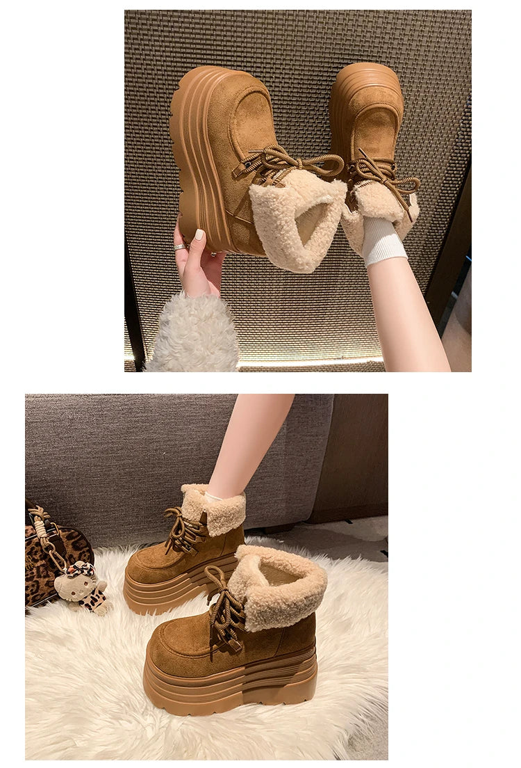 New Women Winter Warm Snow Boots 10CM High Platform Short Booties Designer Suede Leather Cotton Shoes Woman Ankle Botas Mujer boots_platform