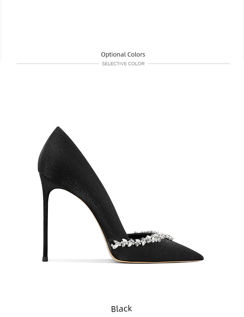 Adult Lady like Woman Black Refined Grace Crystal High Heels Women 2025 New Arrival Women Pointed Toe Stiletto Heel Internet Celebrity Burst Flats Flats OL heels_stiletto