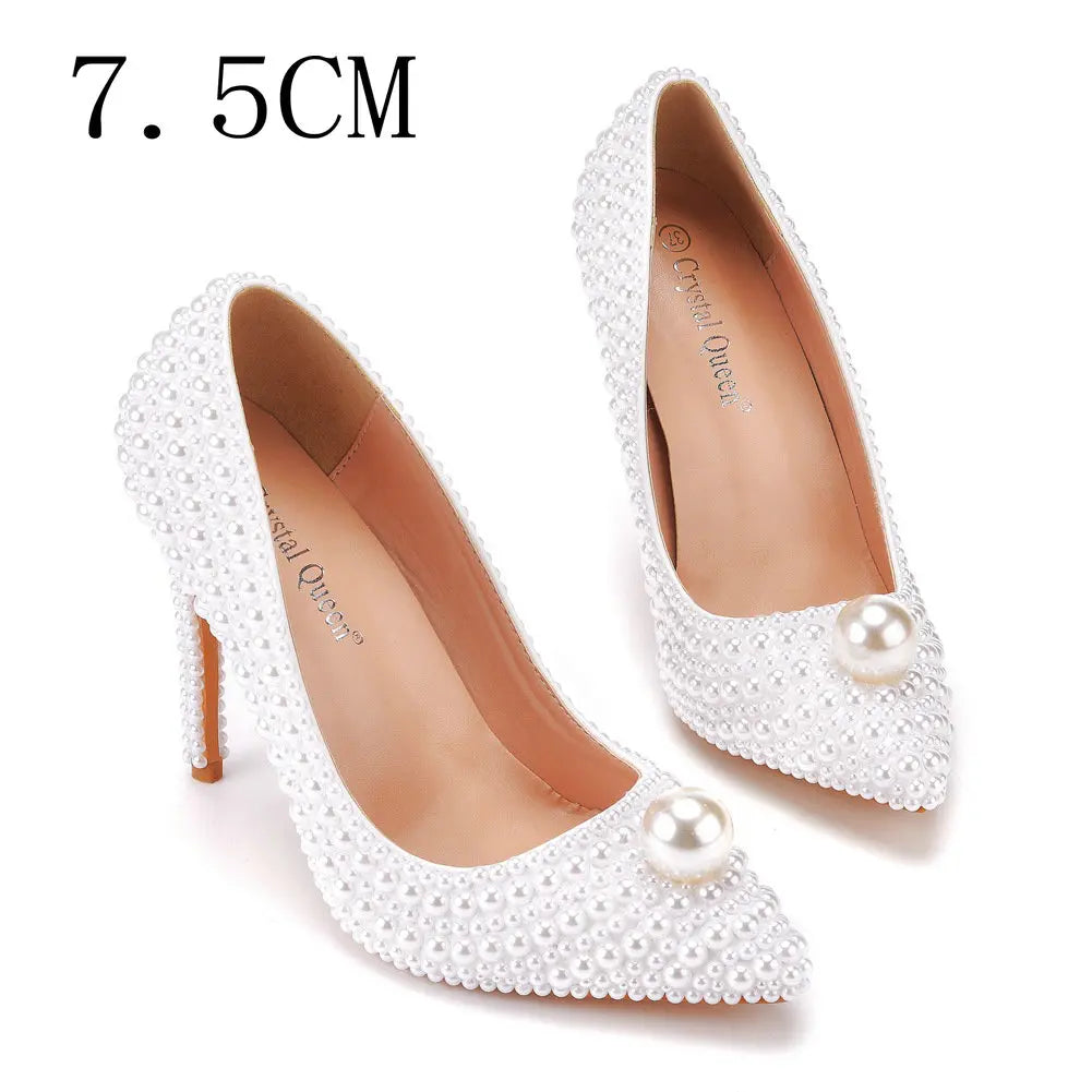11cm Pearl Wedding Shoes Thin Heel Pointed Single Shoe Large Size Women's Shoes Bride Shoes Dinner Women's Pumps heels_bridal