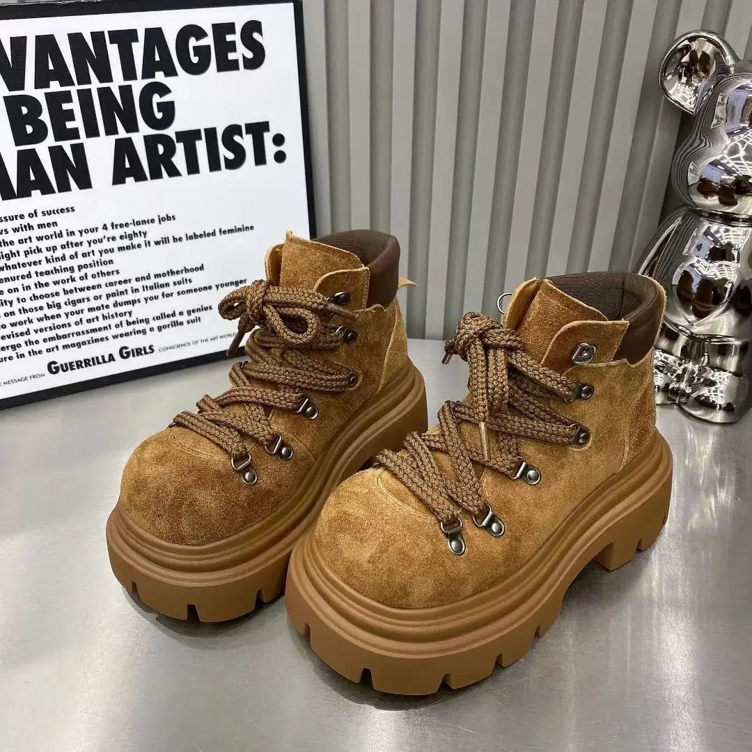 Flats Ankle Boots for Women Platform Designer Shoes Lace Up Fashion Winter Snow Boots 2025 New Suede Cozy Chelsea Botas De Mujer boots_platform