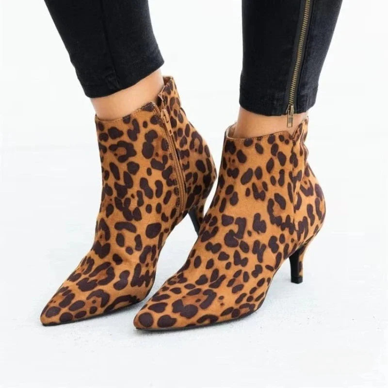 2025 New Heel Women Boots Black Ankle Boots Designer Leopard Snake Print Women Shoes for Women Pointed Toe Thin Heel Botas Mujer boots_highheel