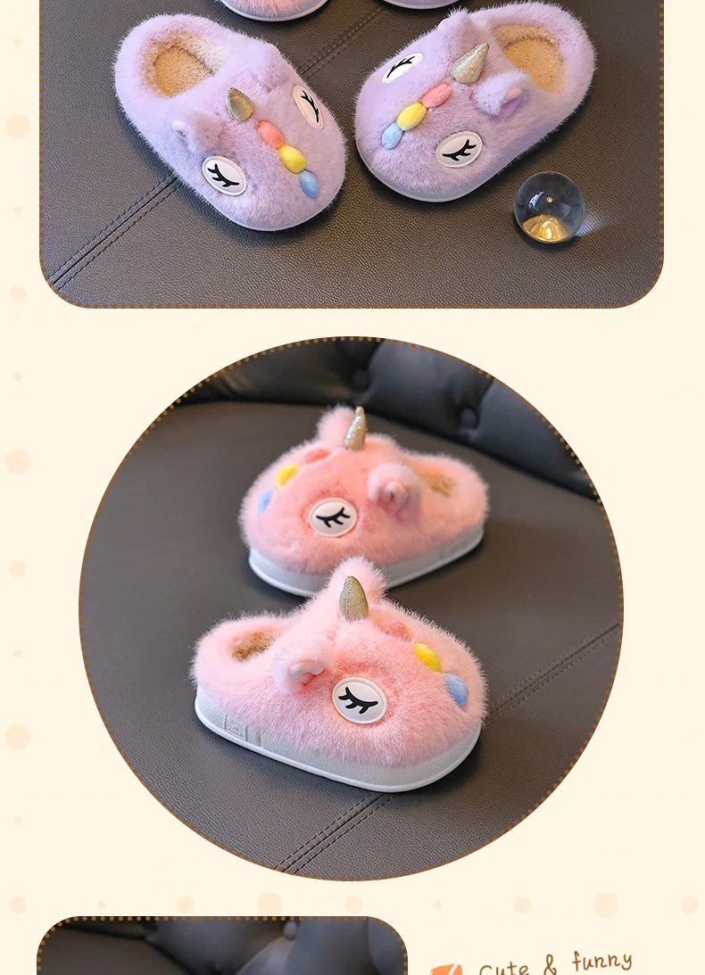 2025 New Winter Kids Plush Slippers Cartoon  Children's Indoor Slides Non-Slip Soft Mule Girls Boys Warm House Cotton Shoes kids_shoes