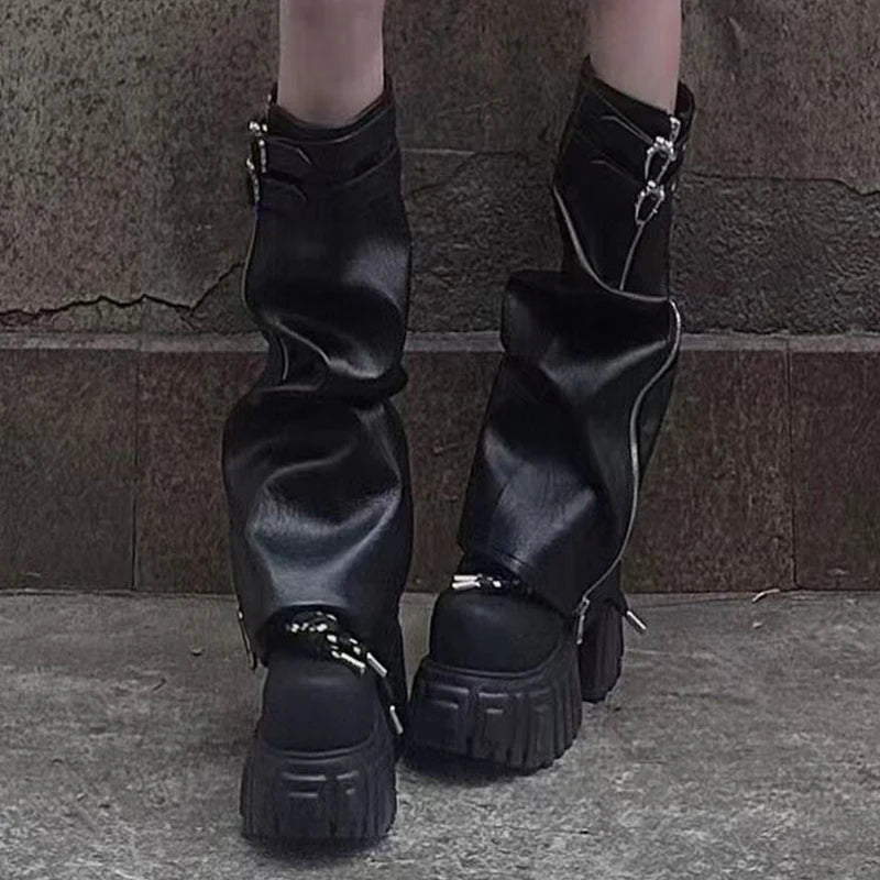 Designer Women's High Boots Platform Knee High Heeled Shoes Winter 2025 Goth Motorcycle Boots New Walking Chelsea Mujer Botas boots_platform