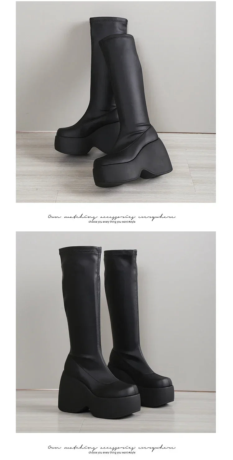 2024 Brand New Gothic Style Sexy Elegant Chunky Platform Women Ankle Boots Big Size 43 Walking Comfy Woman Shoes boots_platform