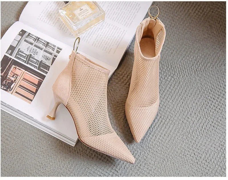 2024 Hot Seller New Women Mesh Sandals Boots,Sexy Summer High Heels,Holllow Out Shoes,Back Zip,Pointed Toe boots_highheel