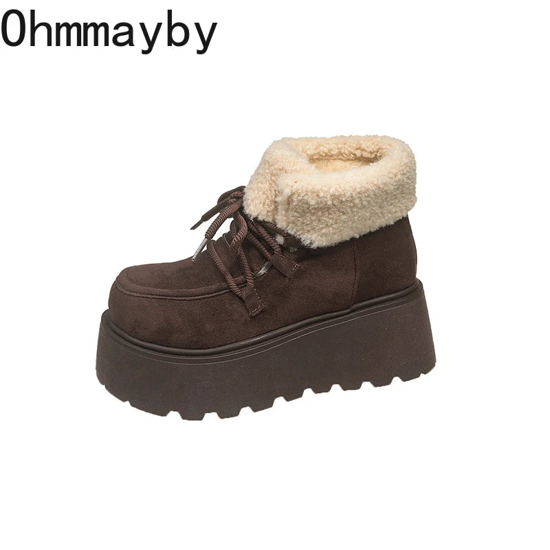 Winter Chunky Platform Heels Women Fur Snow Boots Keep Warm Height Increase Warm Cotton Short Booties Shoes Zapatos Mujer boots_platform