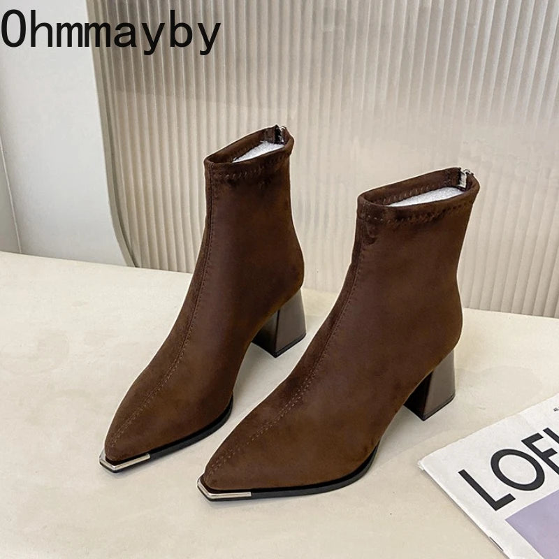 Winter Women Thick Heel Ankle Boots Fashion Pointed Toe Mordern Short Booties Street Style Party Stripper Female Shoes boots_highheel