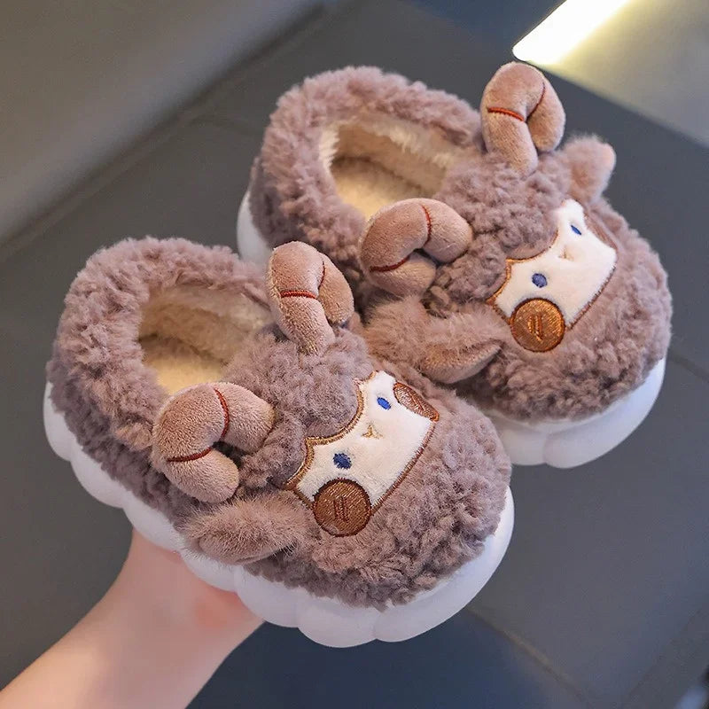 Cute Cartoon Winter Children Sheep Slippers Boys Girls Kid Indoor Anti Slip Warm Home Slippers Soft Comfortable Baby Plush Shoes kids_shoes