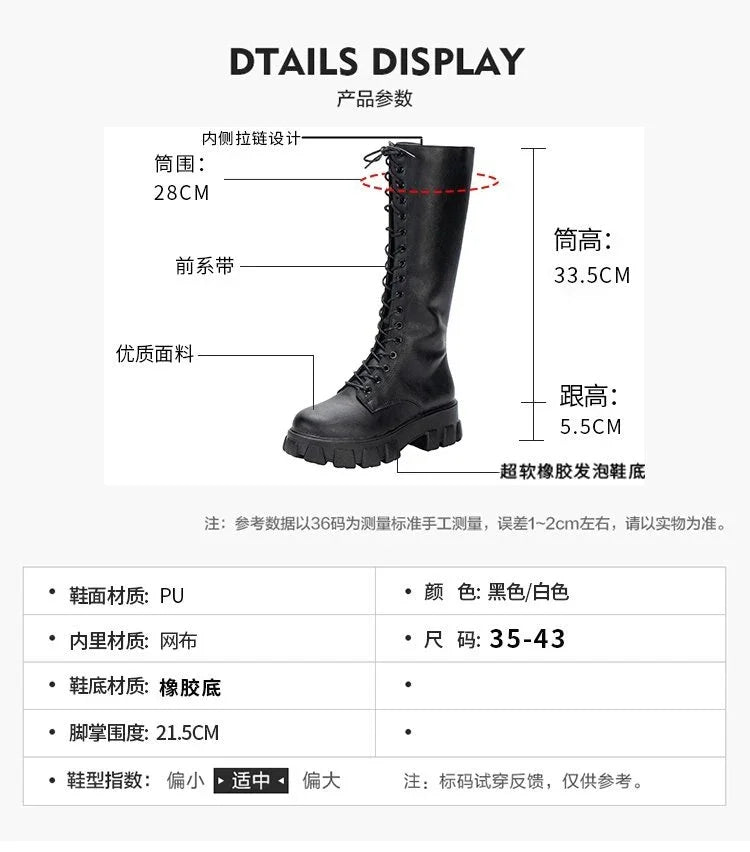 Women's Mid Calf Boots Padded Shoes Knee High Winter Sneakers Punk Style Military Casual White Black 2024 Lucury Platform Woman boots_platform