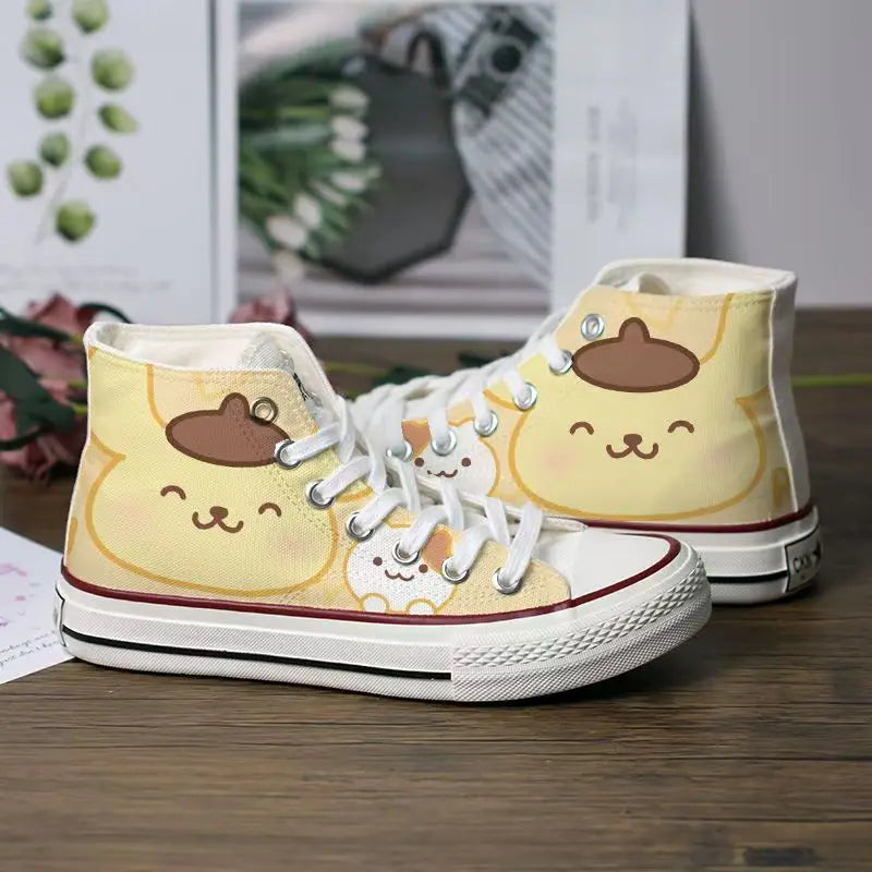 Sanrio Cute Pompompurin Hello Kitty Canvas Shoes Women Breathable Sneakers Brand Sport Casual Flats Shoes High Top Zapatos Mujer sneakers_women