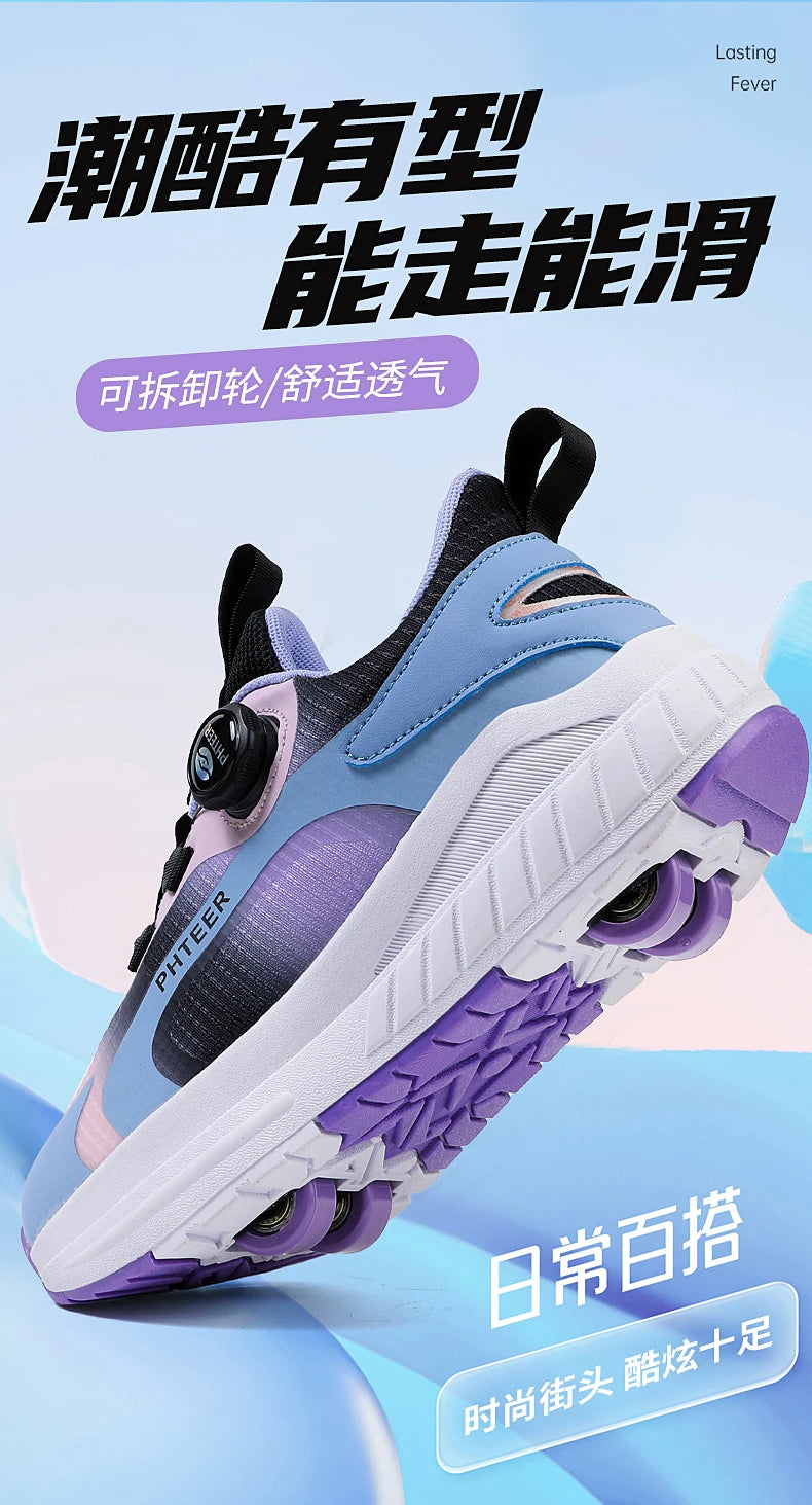 Fashion 4-wheel roller skates sneakers for students children outdoor wheel shoes Multifunctional sports shoes kids_shoes