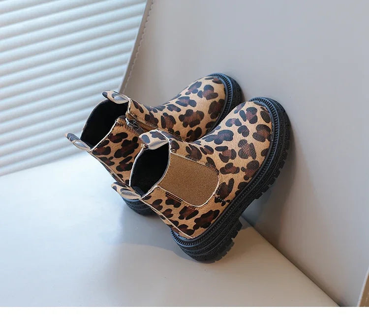 Kids Boots Leopard Prints Classic Little Boys Ankle Boots Side Zipper Fashion Classic Unisex Girls Rubber Boots Breathable Warm kids_shoes