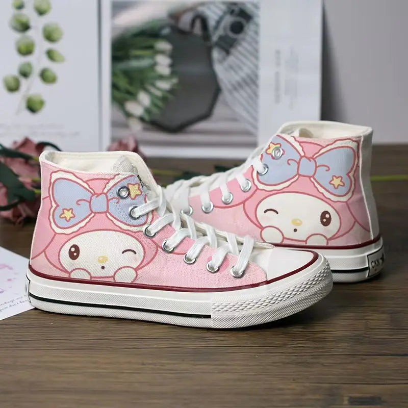 Sanrio Cute Pompompurin Hello Kitty Canvas Shoes Women Breathable Sneakers Brand Sport Casual Flats Shoes High Top Zapatos Mujer sneakers_women