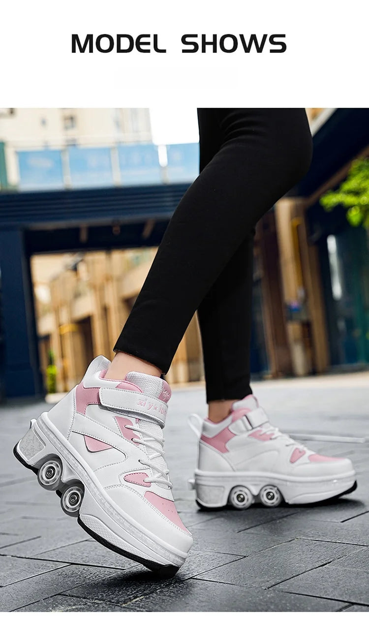 Girls Pink Roller Skate Shoes Sneakers With Wheels Children Rollerskates Fashion Outdoor Sports Shoes Girls Gifts kids_shoes