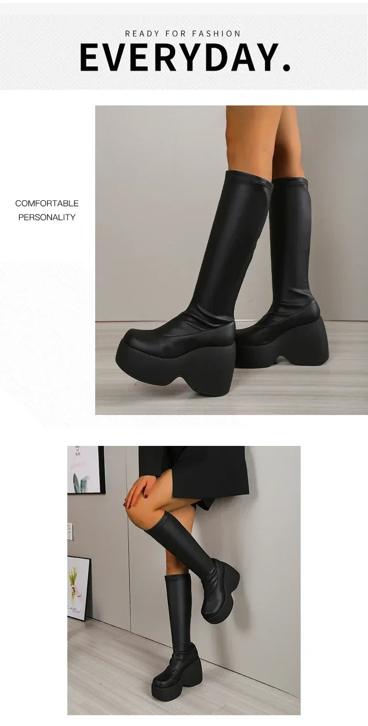 2024 Brand New Gothic Style Sexy Elegant Chunky Platform Women Ankle Boots Big Size 43 Walking Comfy Woman Shoes boots_platform