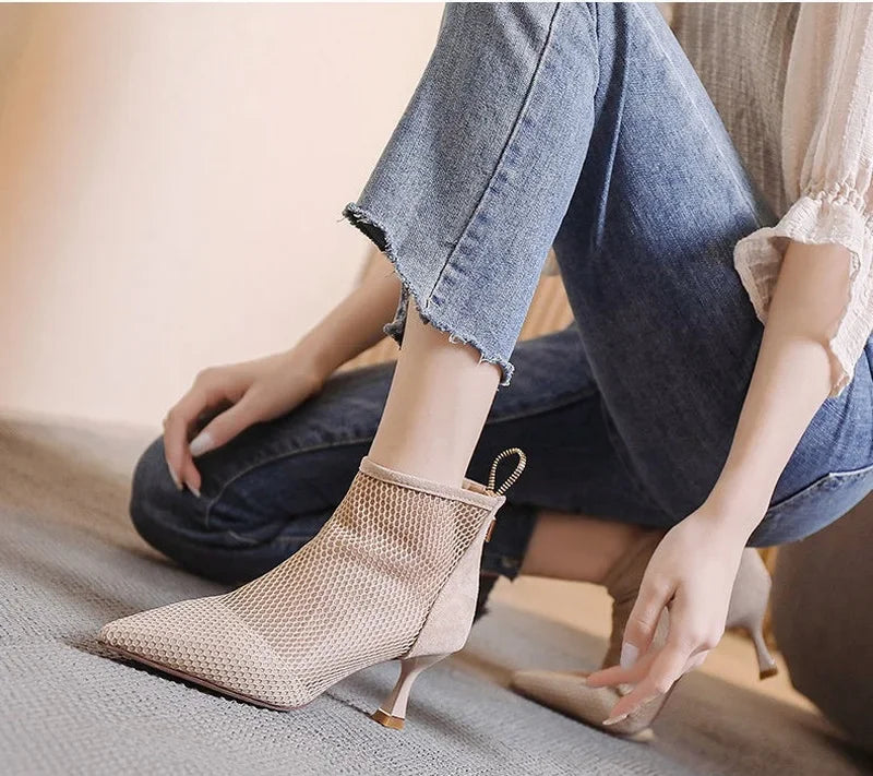 2024 Hot Seller New Women Mesh Sandals Boots,Sexy Summer High Heels,Holllow Out Shoes,Back Zip,Pointed Toe boots_highheel
