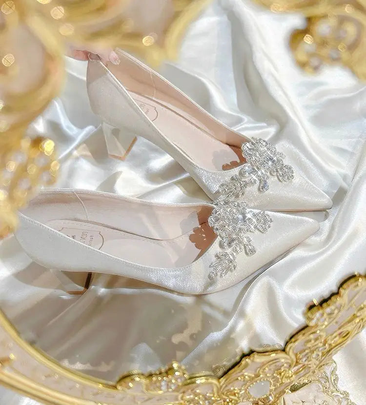 Gold  Heels Fine Heeled Shoes Sexy Pump 2024 All-Match Slip On Sandals Ladies Pointed Wedge Lace-Up Stiletto Crossdressers Cryst heels_stiletto