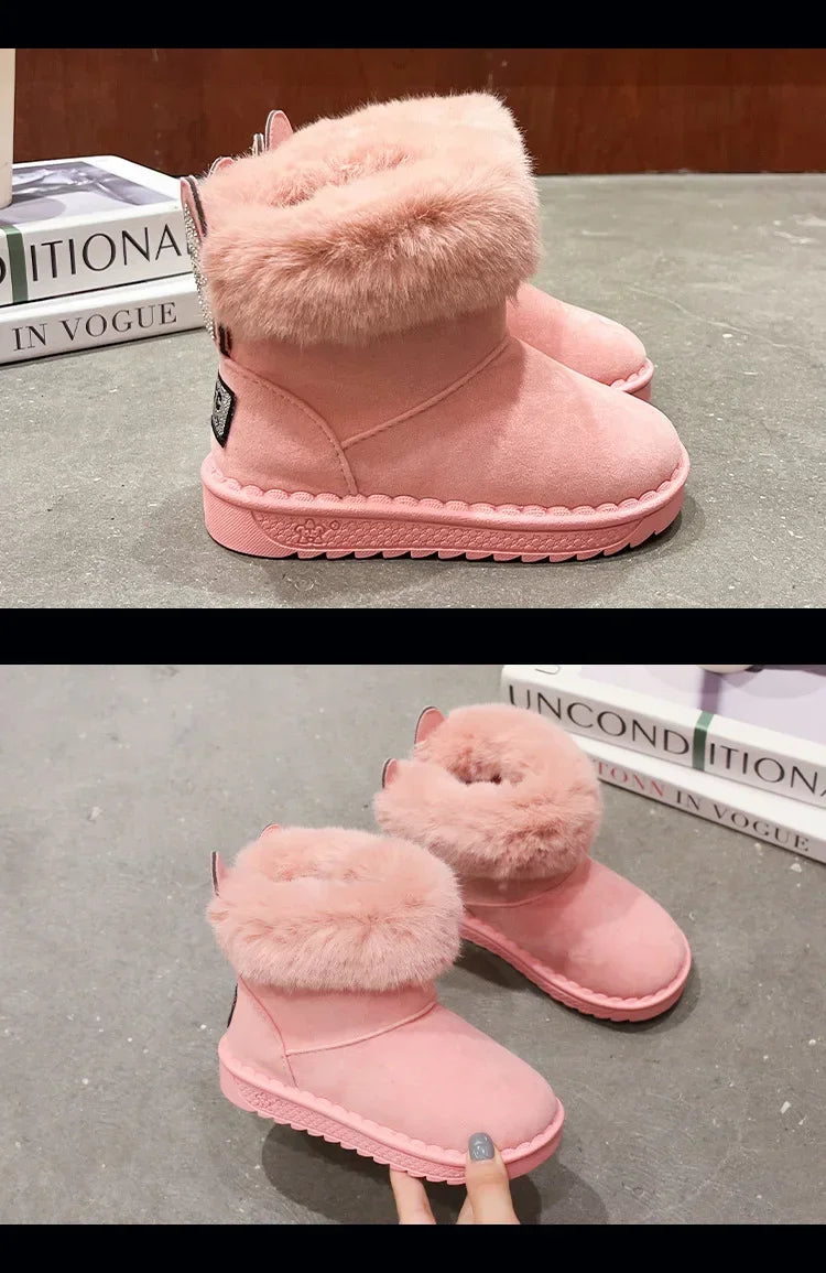 Kids Genuine Cowhide Snow Boots Winter Baby Soft Warm Cotton Shoes with Plush Boys Girls One Fur Suede Boots Princess Retro Boot kids_shoes