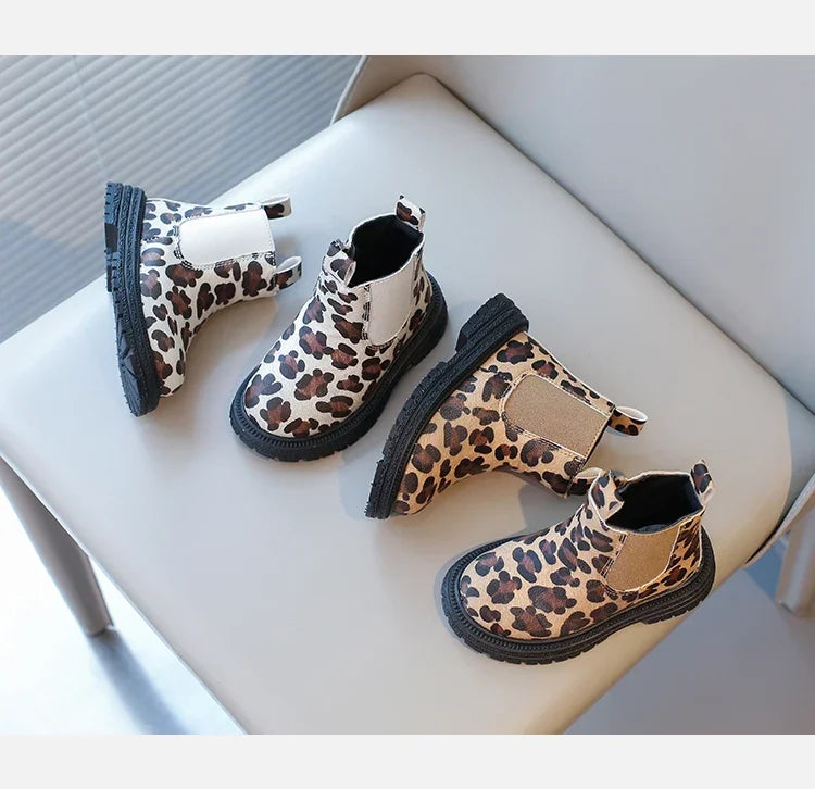 Kids Boots Leopard Prints Classic Little Boys Ankle Boots Side Zipper Fashion Classic Unisex Girls Rubber Boots Breathable Warm kids_shoes