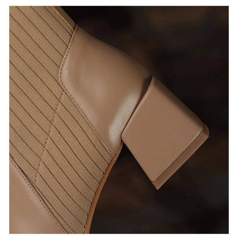 2026 Autumn Winter New Ankle Socks Shoes Women Fashion Large Size 43 Knitted Short Boots Women Slip On High Heels Botas De Mujer boots_highheel