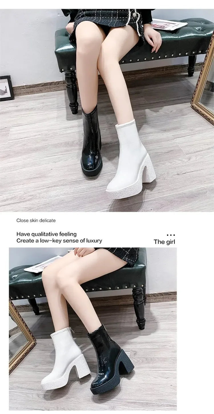 2025 New Platform Women Ankle Boots Leather Fashion High Heels Shoes Trend Designer Classic Chunky Pumps Goth Winter Botas Mujer boots_platform