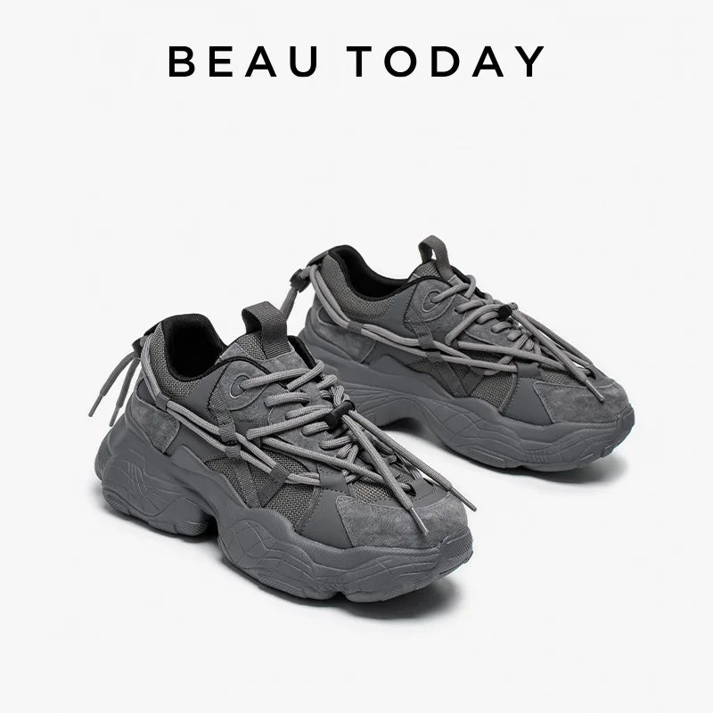 BEAUTODAY Chunky Sneakers Women Mesh Mixed Color Lace Up Trend Autumn Casual Sports Running Thick Heel Shoes Female 29A08 sneakers_platform
