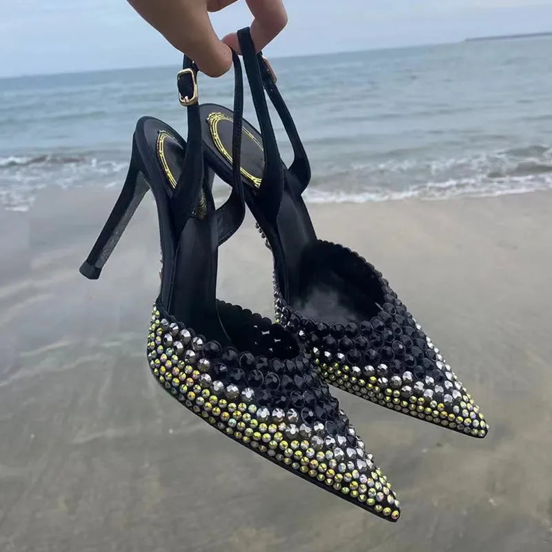Luxury Rhinestones Gradient Slingbacks Women Pumps Fashion Bling Crystal Banquet Stiletto High Heels Fashion Party Prom Shoes heels_stiletto