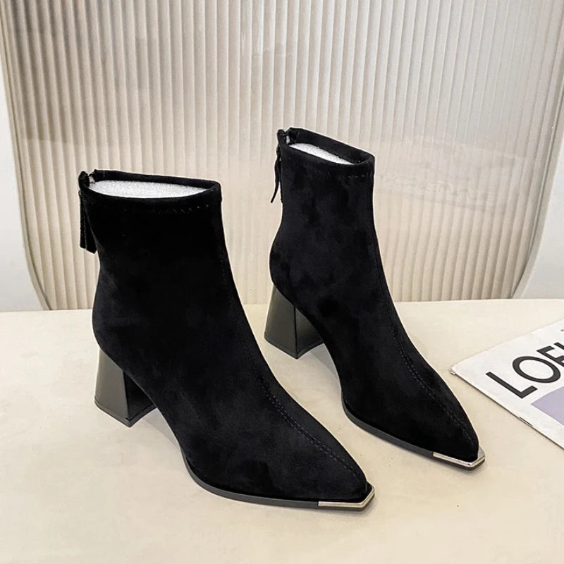 Winter Women Thick Heel Ankle Boots Fashion Pointed Toe Mordern Short Booties Street Style Party Stripper Female Shoes boots_highheel