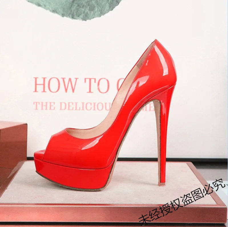Women's Sexy Peep Toe Platform Stiletto Slip on Super High Heel Pumps Party Dress Wedding Shoes 14cm Big Size