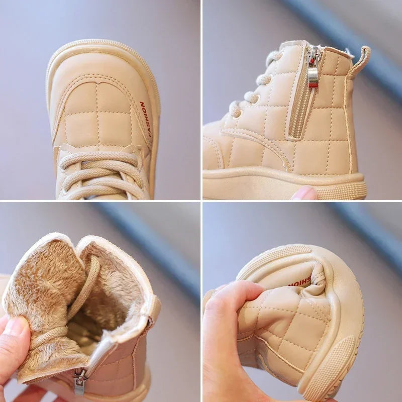 Winter Elegant Children Snow Boots Boys Girls Soft Warm Short Boot with Thick Fur Little Kids Cotton Shoes Cute Baby Boot H08104 kids_shoes