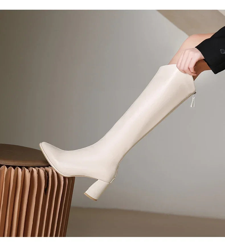 Plus Size 34-43 New Women Boots Zipper Thick High Heels Simple Thick High Heels Autumn Winter Boots Knee High Botas boots_highheel