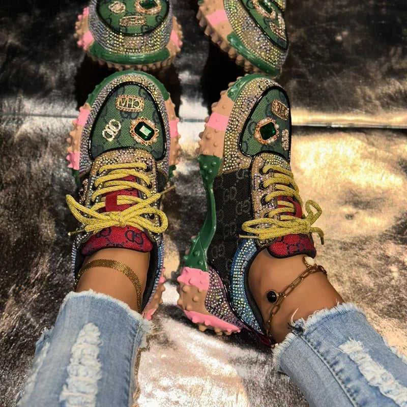 Fashion Casual Shoes Rhinestone Shoes Women Luxury Sneakser Diamond Breathable  Designers Casual Platform Non Slip Running Shoes sneakers_platform