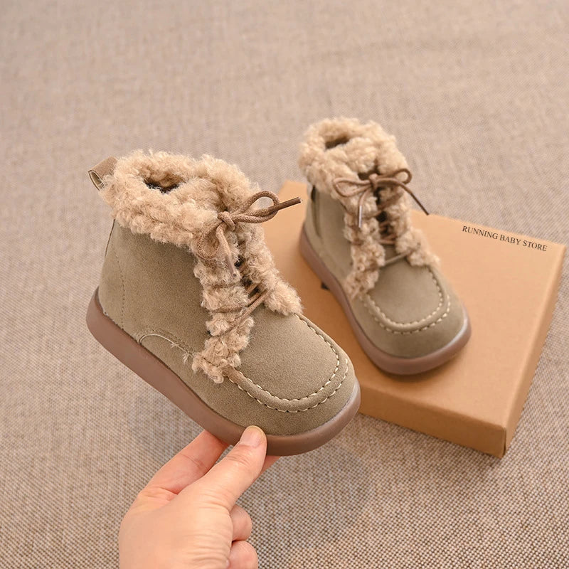 Children Thick Sole Suede Snow Boots Girls Casual Warm Anti-slip Winter Cotton Shoes Casual Outdoor Fashion Flat Footwear H11103
